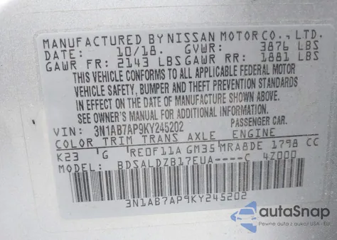 2019 Nissan Sentra Sv from USA, damaged, VIN 3N1AB7AP9KY245202